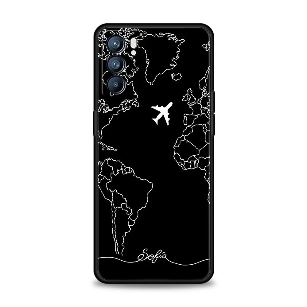 Funda de teléfono con mapa del mundo de dibujos animados, Dirección de paisaje para Oppo Reno8, Reno7, Reno6 Pro, A54, 5G, Find, X6, X5, A53, A52, A9, A15, A17, A16, A57, A31 - imagen 4