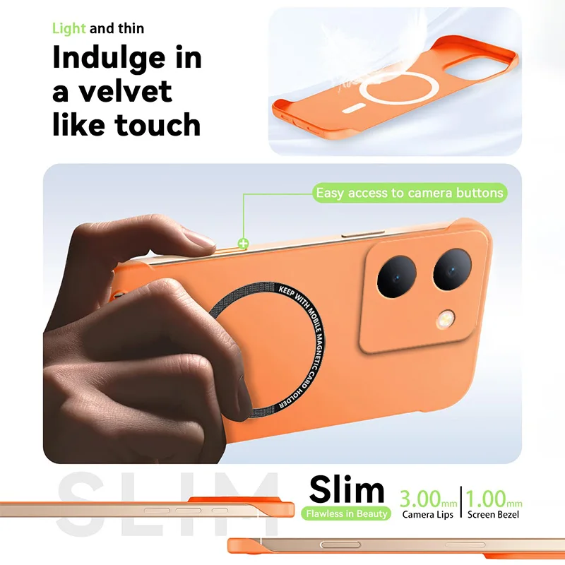 Fundas de teléfono magnéticas delgadas para VIVO Y77t Y78 Y78t Global sin marco, cubierta dura mate antiarañazos para PC, armadura a prueba de golpes sin bordes - imagen 5