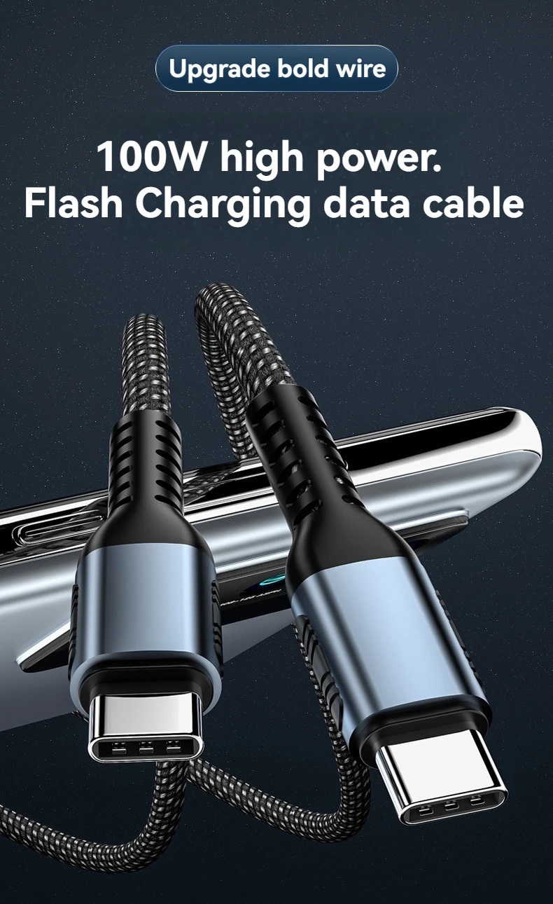 Cable de carga ultra rápida PD100W tipo Usb C 100W tipo c Cable cargador para iphone 15 xiaomi MacBook Pro con chip E-Marker 1M - imagen 4