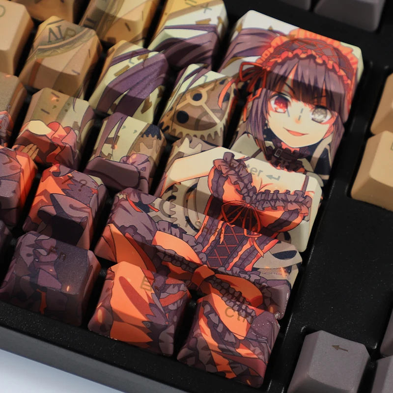 108 teclas PBT Dye Subbed Keycaps dibujos animados Anime Gaming Key Caps pesadilla fecha un vivo retroiluminado Keycap para teclado de diseño ANSI - imagen 3