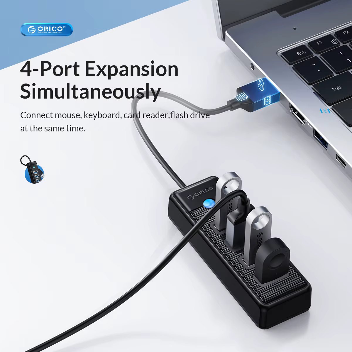 Hub USB 3.0 ORICO OTG Multicolor para PC y Móviles - imagen 2
