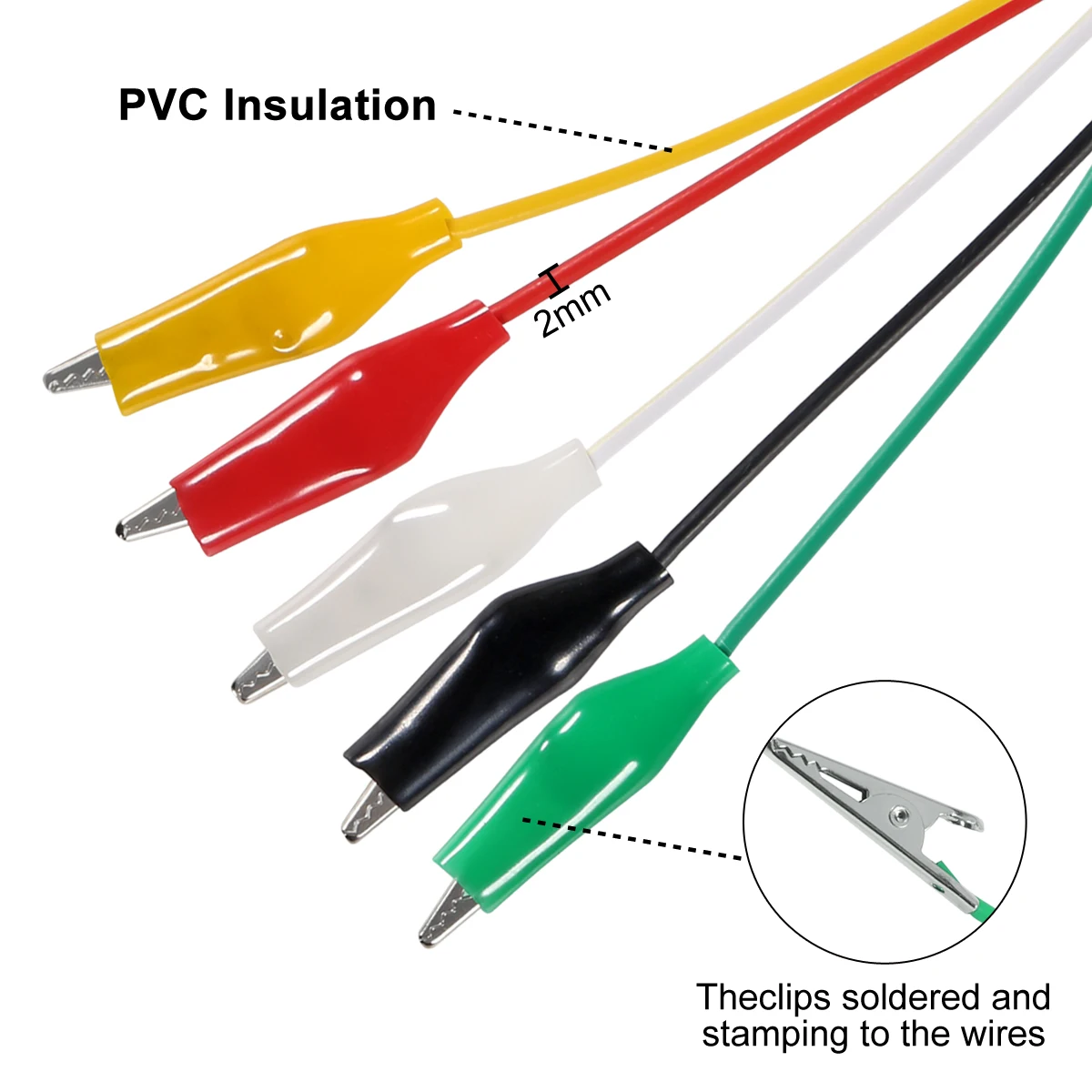 10 Uds. Pinzas de cocodrilo de 50cm Kit de cables de puente de 5 colores cables de prueba con Cable aislante de doble extremo para conexión de circuito eléctrico - imagen 4