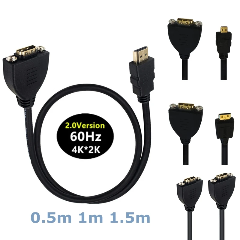 Cable de extensión Micro Mini HDMI de 1,5 m, 4K, Compatible con 2,0 macho hembra M/F HD, con orificios de tornillo para fijar Cables de Panel