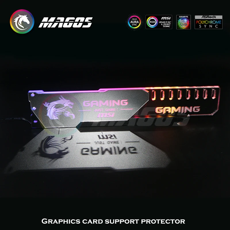 Soporte GPU ARGB superficie de espejo plateado ROG MSI AROUS AMD NVIDIA Logo placa base RGB SYNC Gaphics soporte de tarjeta Protector - imagen 5