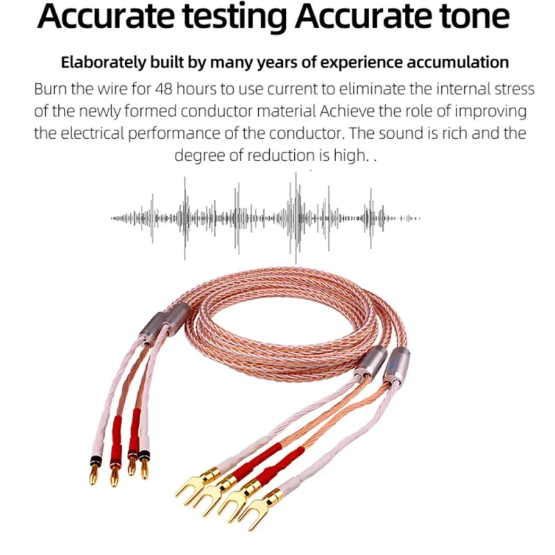 Cables amplificadores de Audio para altavoz 8TC 7N OCC, conector Banana Y Pin, Cable auxiliar, sistema de sonido para cine en casa, altavoz AMP - imagen 3