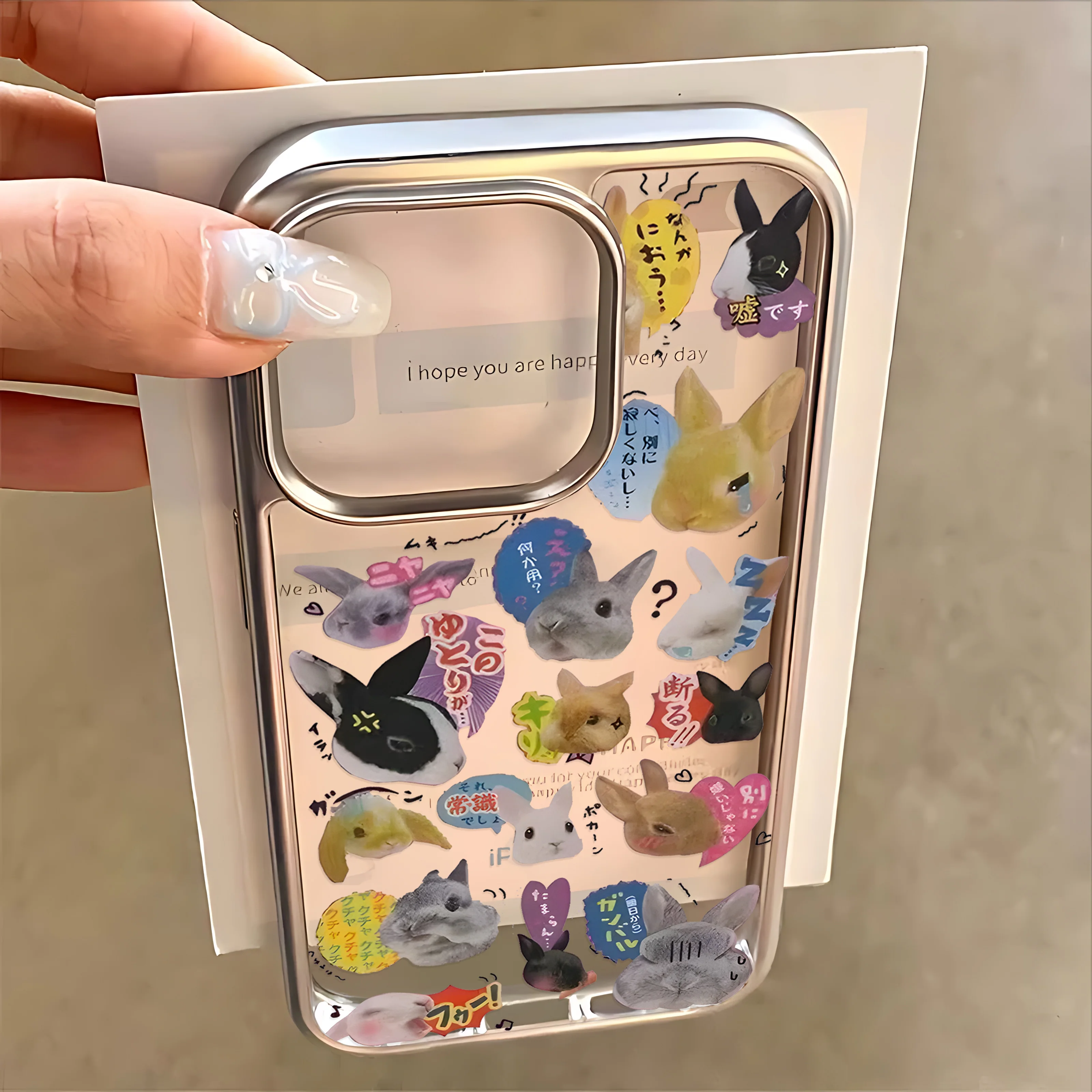 Funda de teléfono Y2K con bonito gato conejo coreano de dibujos animados para IPhone 16 15 14 13 12 11 Pro Max X XR XSMAX 8 7 Plus, funda trasera transparente de lujo