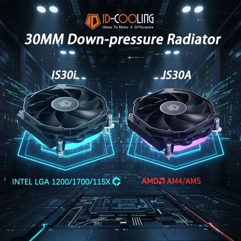 ID-COOLING IS30I/IS30A 30MM radiador de presión descendente gran volumen de aire CPU enfriador compatible con INTEL LGA 1200/1700/15XX AMD AM4/AM5