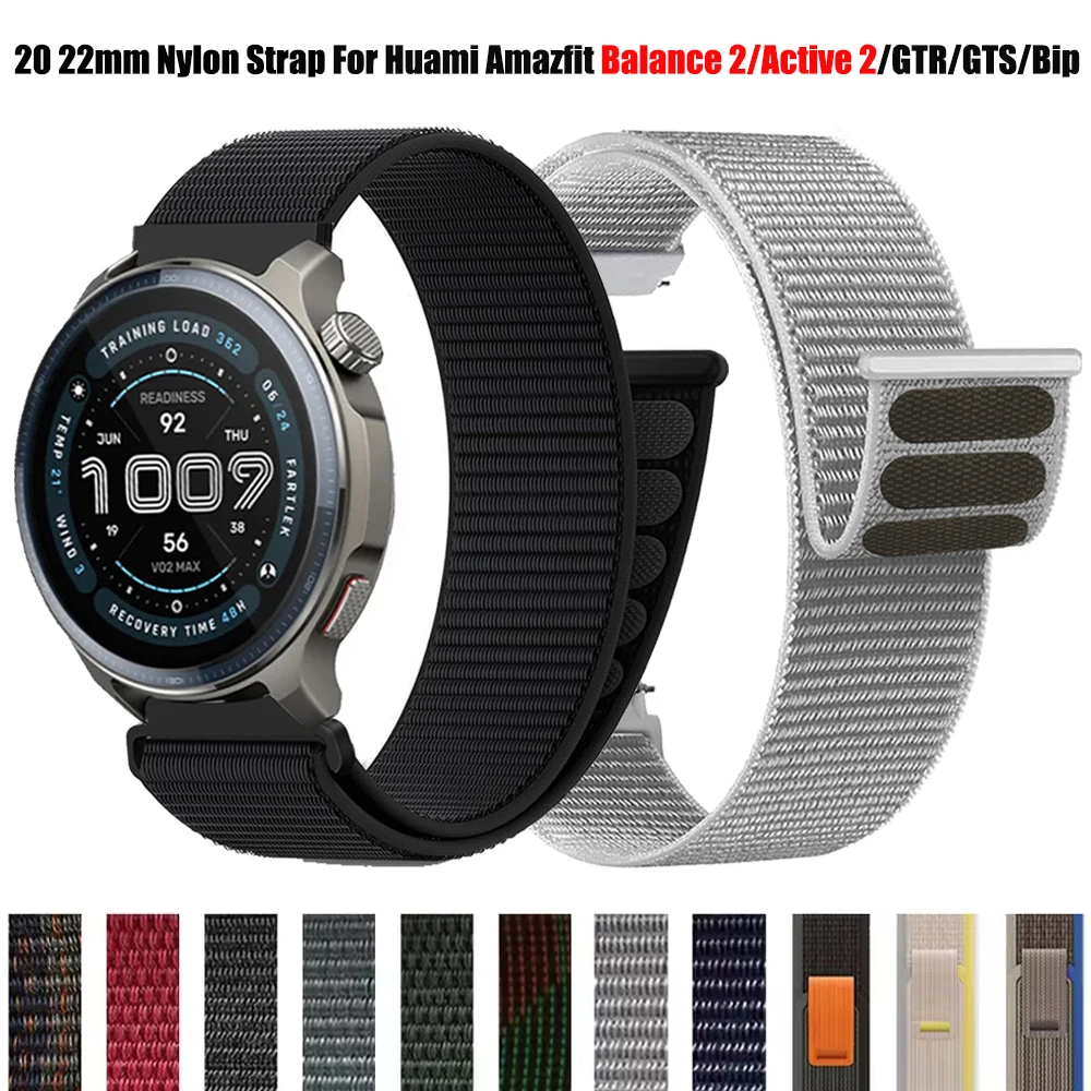 Correa de nailon de 22mm y 20mm para pulseras Amazfit Balance 2/Active 2, Correa para Amazfit Bip6/GTR4 3 Pro/GTS 4 3 2e
