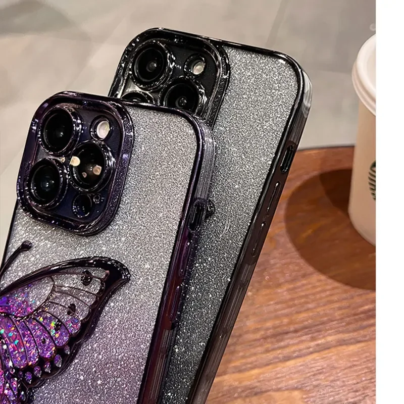 Funda Redmi Note14 5G de lujo, funda con mariposa de arena movediza ostentosa para Xiaomi Redmi Note 14 13 12 pro plus 14C 13C 12C, funda a prueba de golpes - imagen 2