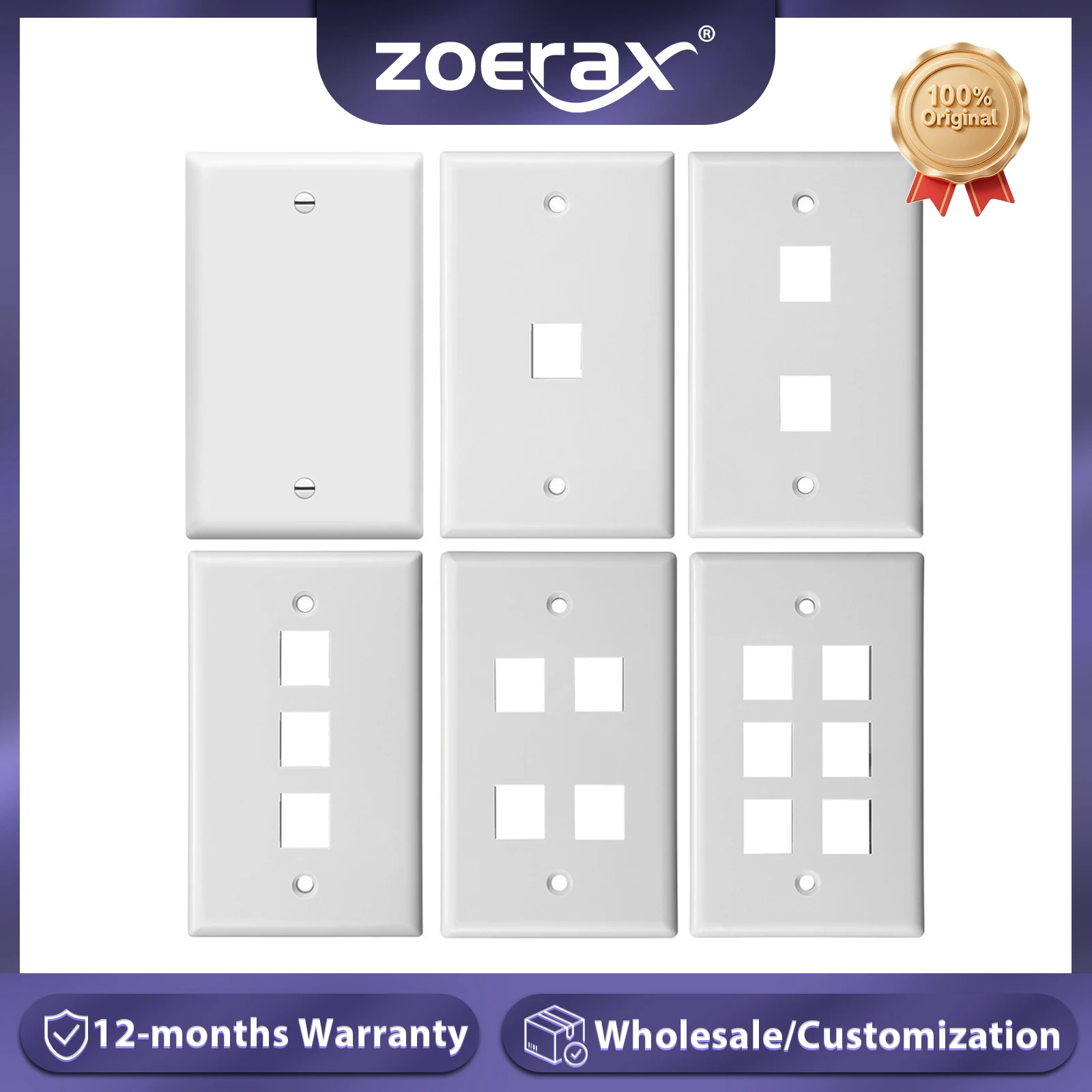 Placa de pared con conector Keystone ZoeRax de 0/1/2/3/4/6 puertos, placa de pared RJ45 de perfil bajo para conectores Keystone en blanco - imagen 2