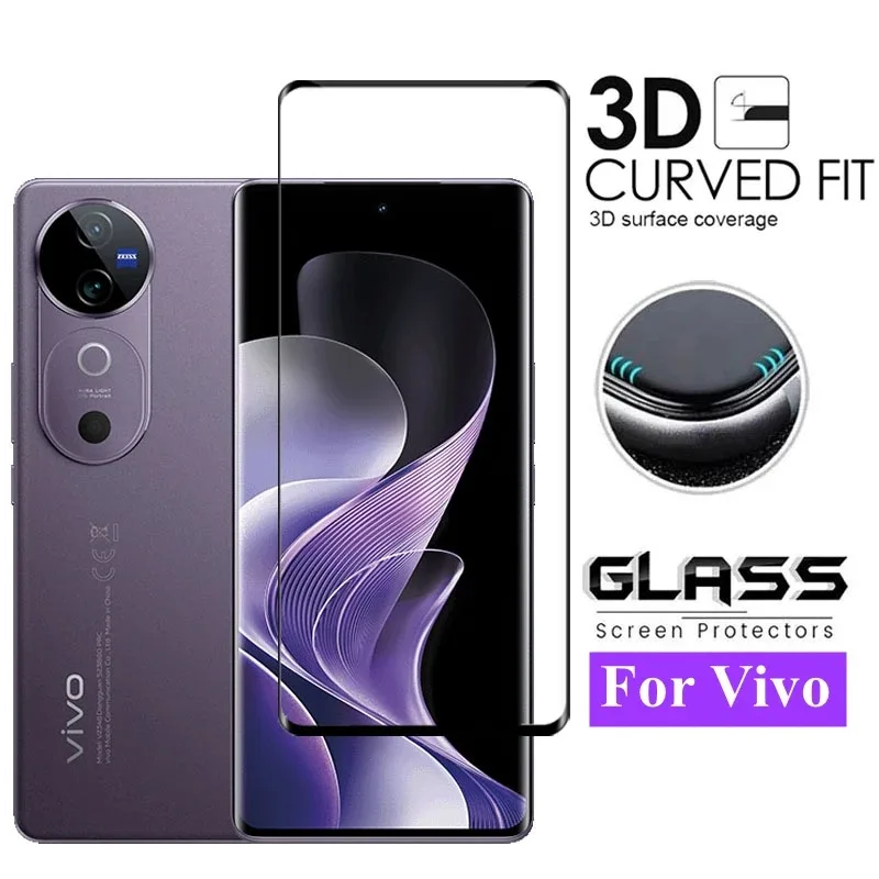 Protector de pantalla de vidrio templado para Vivo V40, 2 piezas, película protectora de lente, 3D - imagen 2