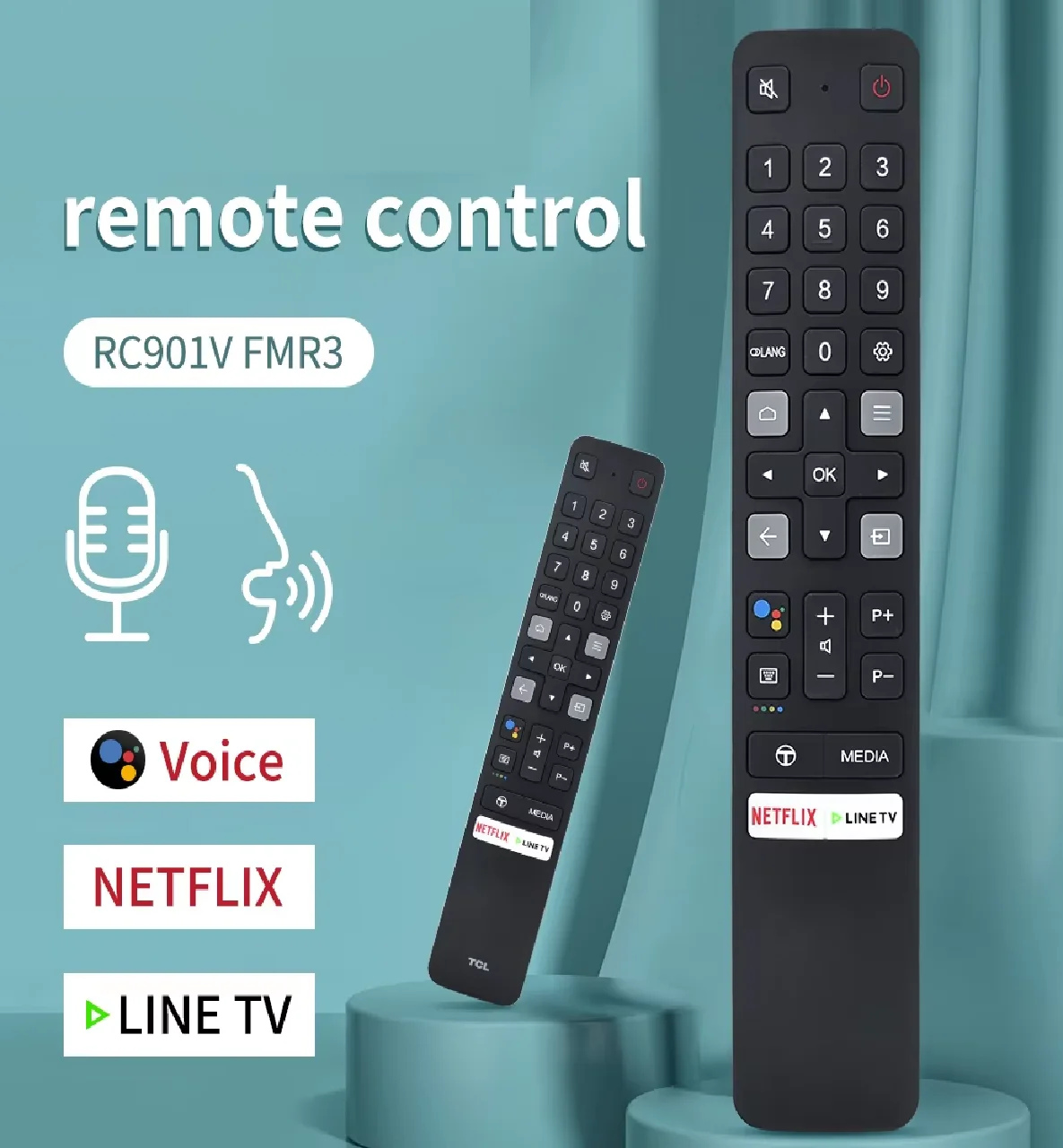 Nuevo control remoto por voz RC901V FMR3 para TCL Smart Android para televisión LED Control remoto de TV con Bluetooth Netflix Line TV