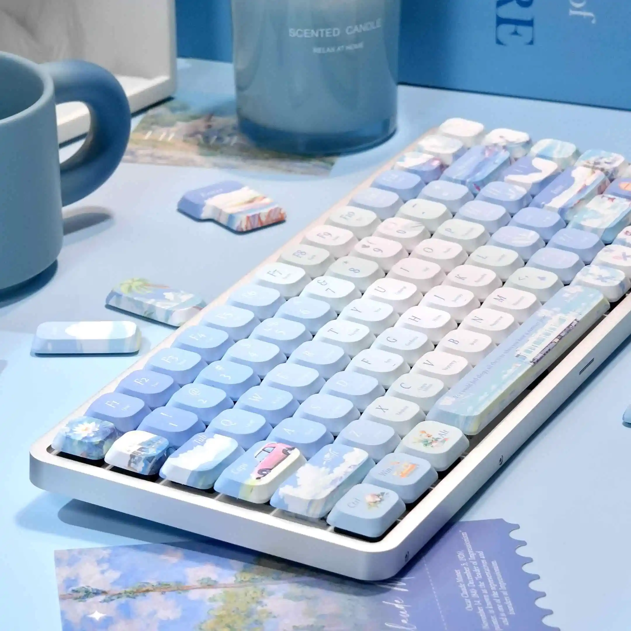 120 teclas Cool Summer cinco lados sublimación de tinte teclas PBT teclas delgadas de perfil bajo para interruptores MX Teclado mecánico para jugar - imagen 5