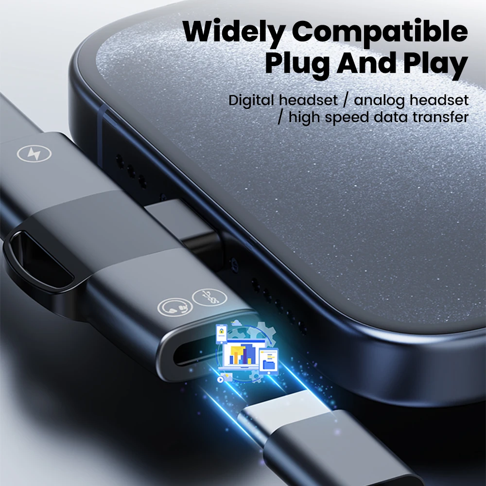 Adaptador de Audio 2 en 1 tipo C USB C a doble tipo C/3,5 MM Jack adaptador divisor de auriculares convertidor de carga USB C para iPhone 15 16 - imagen 4