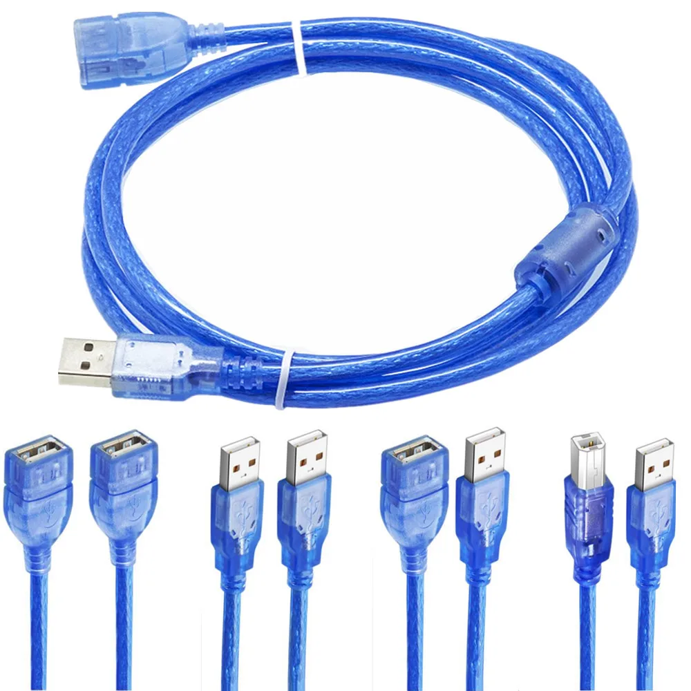 Cable de impresora USB 2,0 USB 2,0 tipo A macho a tipo B lámina macho + blindaje trenzado azul transparente 0,3 M 0,5 M 1,5 m AM-AM,AF-AF - imagen 2