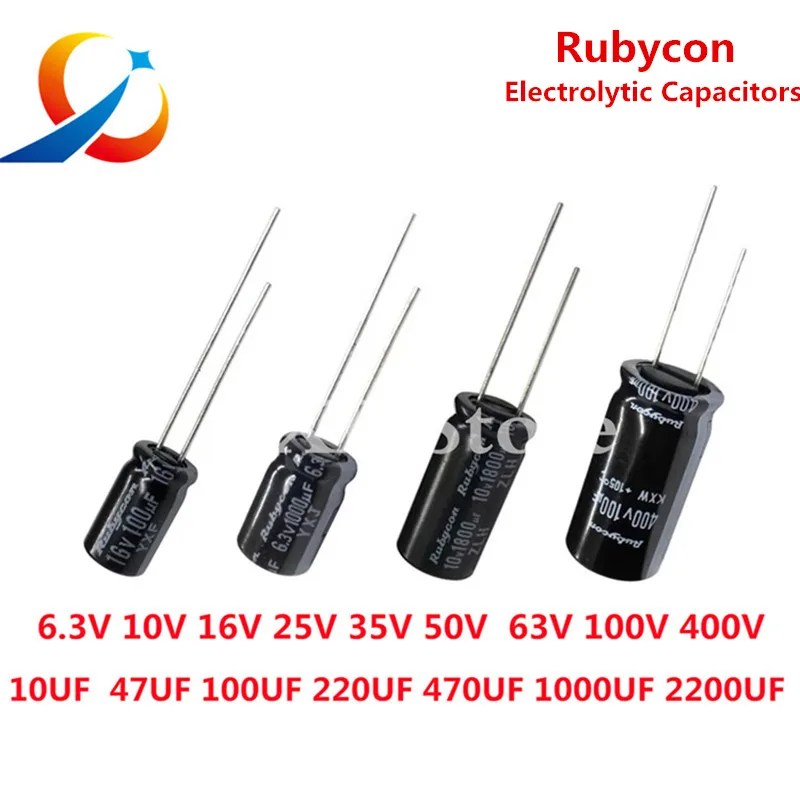 10 Uds condensadores electrolíticos Rubycon 6,3 V 10V 16V 25V 35V 50V 63V 100V 400V 450V 1UF 10UF 22UF 47UF 220UF 470UF 1000UF 2200UF