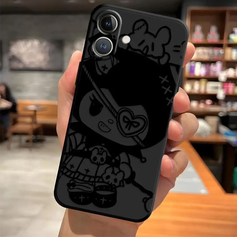 Sanrio Cool Kuromi Hello Kitty funda para iPhone 7 8 XS Max 17Air 15 16 14 Plus XR 13 12 11 17 Pro Max cubierta de teléfono suave negra - imagen 5