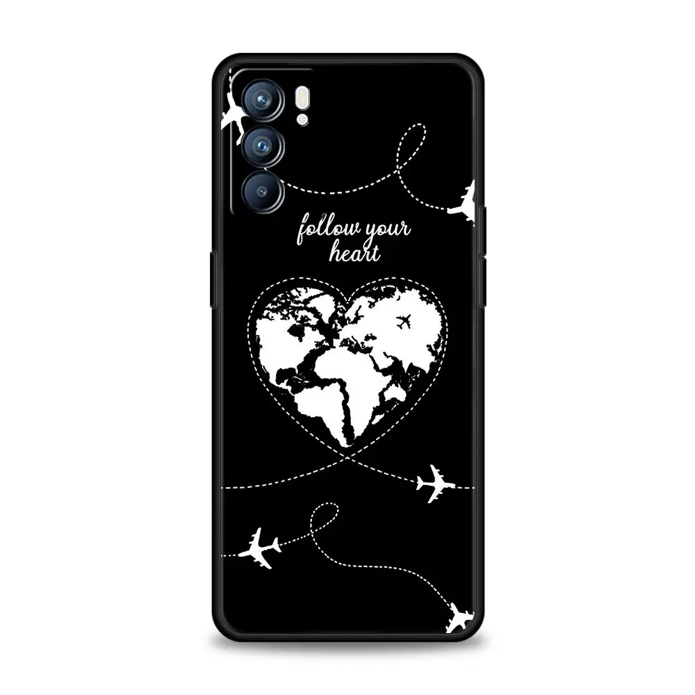 Funda de teléfono con mapa del mundo de dibujos animados, Dirección de paisaje para Oppo Reno8, Reno7, Reno6 Pro, A54, 5G, Find, X6, X5, A53, A52, A9, A15, A17, A16, A57, A31 - imagen 2
