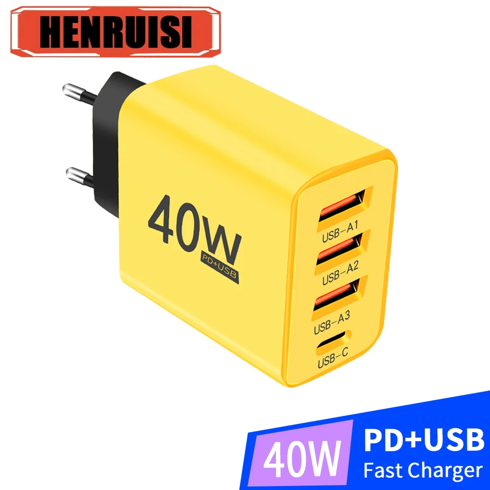 40W PD 3USB tipo C 4 puertos carga súper rápida cargador de teléfono móvil QC 3,0 adaptador de enchufe UE/EE. UU. para iPhone Xiaomi Samsung Huawei