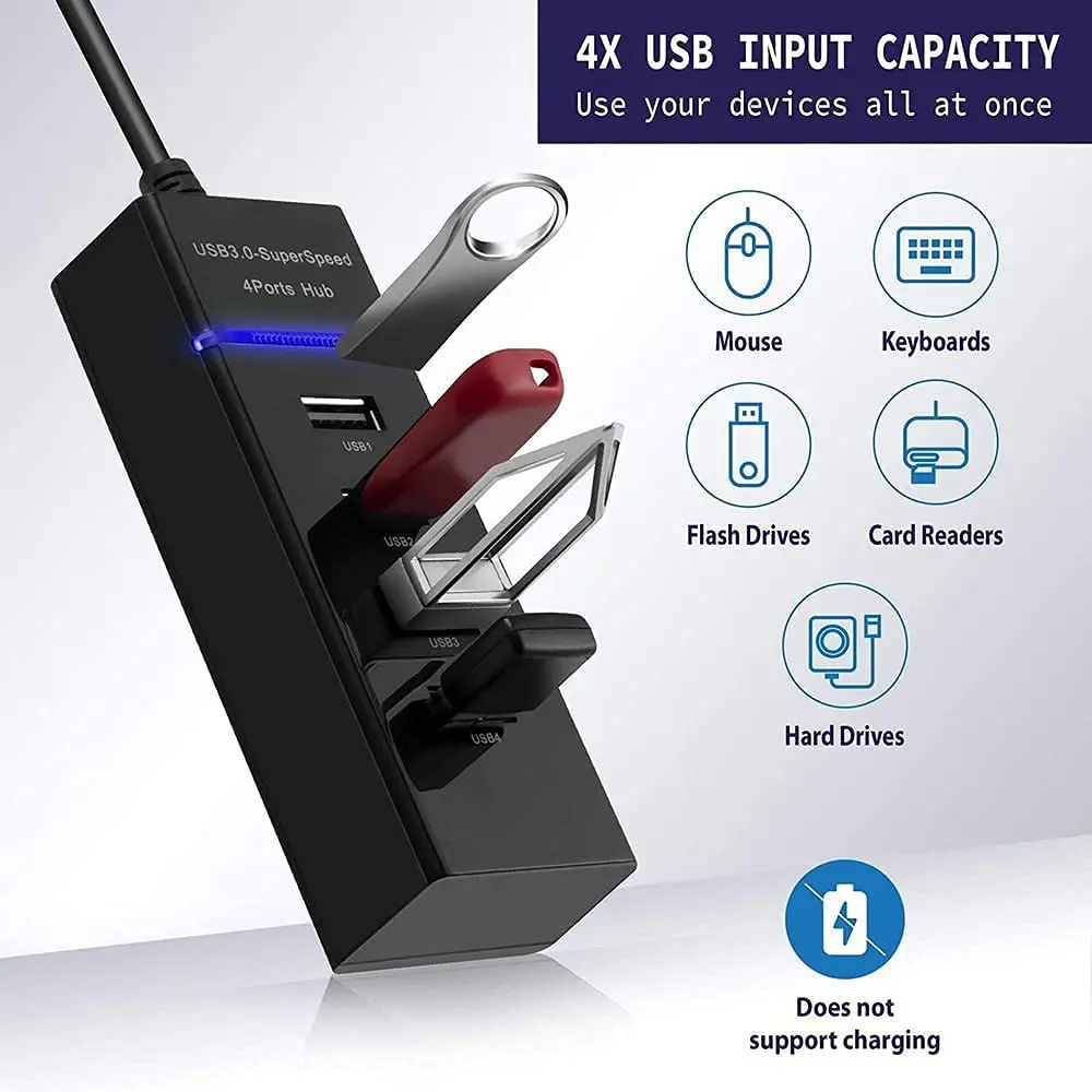 4 Ports 5gbps USB Haute Vitesse 3.0 Répartiteur de concentrateur Compatible USB3.0 Avec usb2.0 et 1.1 Soutien Andrews IPhone 6 7 Frais de Téléphone - imagen 2