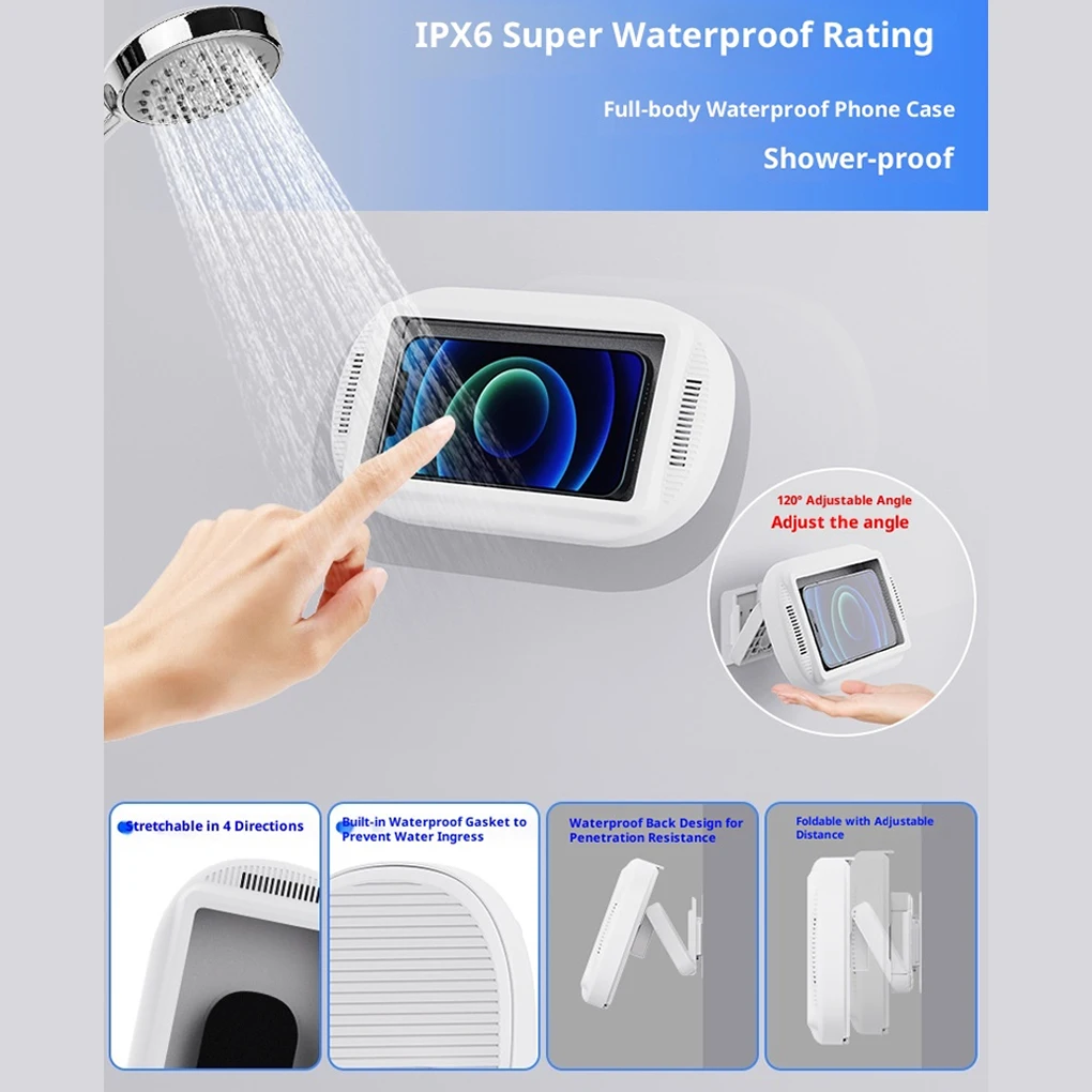 Soporte para teléfono de ducha impermeable Sound 360 °   Soporte ajustable Soporte de ducha impermeable transparente Agujeros de altavoz Impermeable - imagen 4