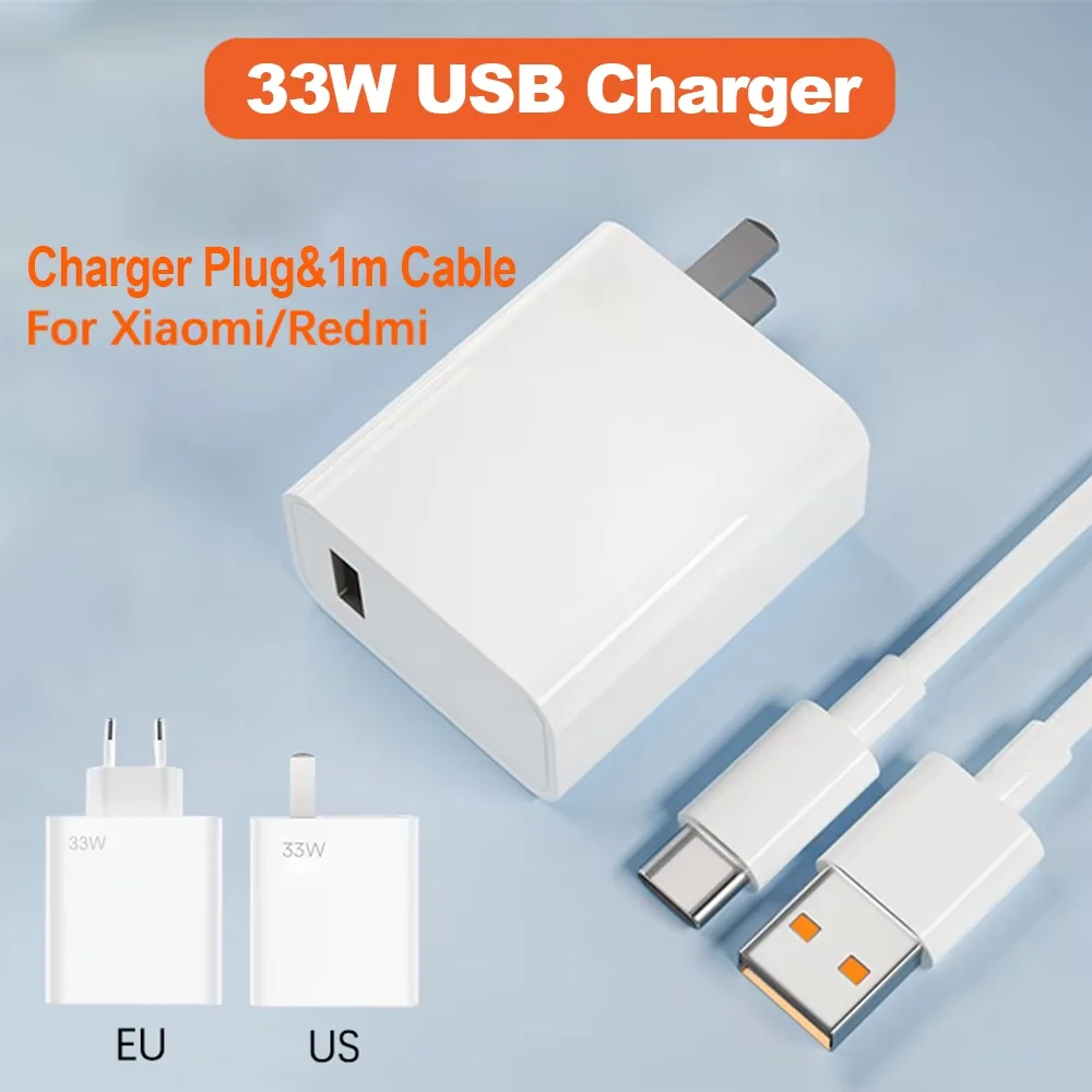 Cargador rápido USB de 33W, adaptador de corriente para teléfono móvil de carga rápida para Xiaomi Redmi Note 13 12 11 10 iPhone Samsung, cargador de enchufe UE/EE. UU.