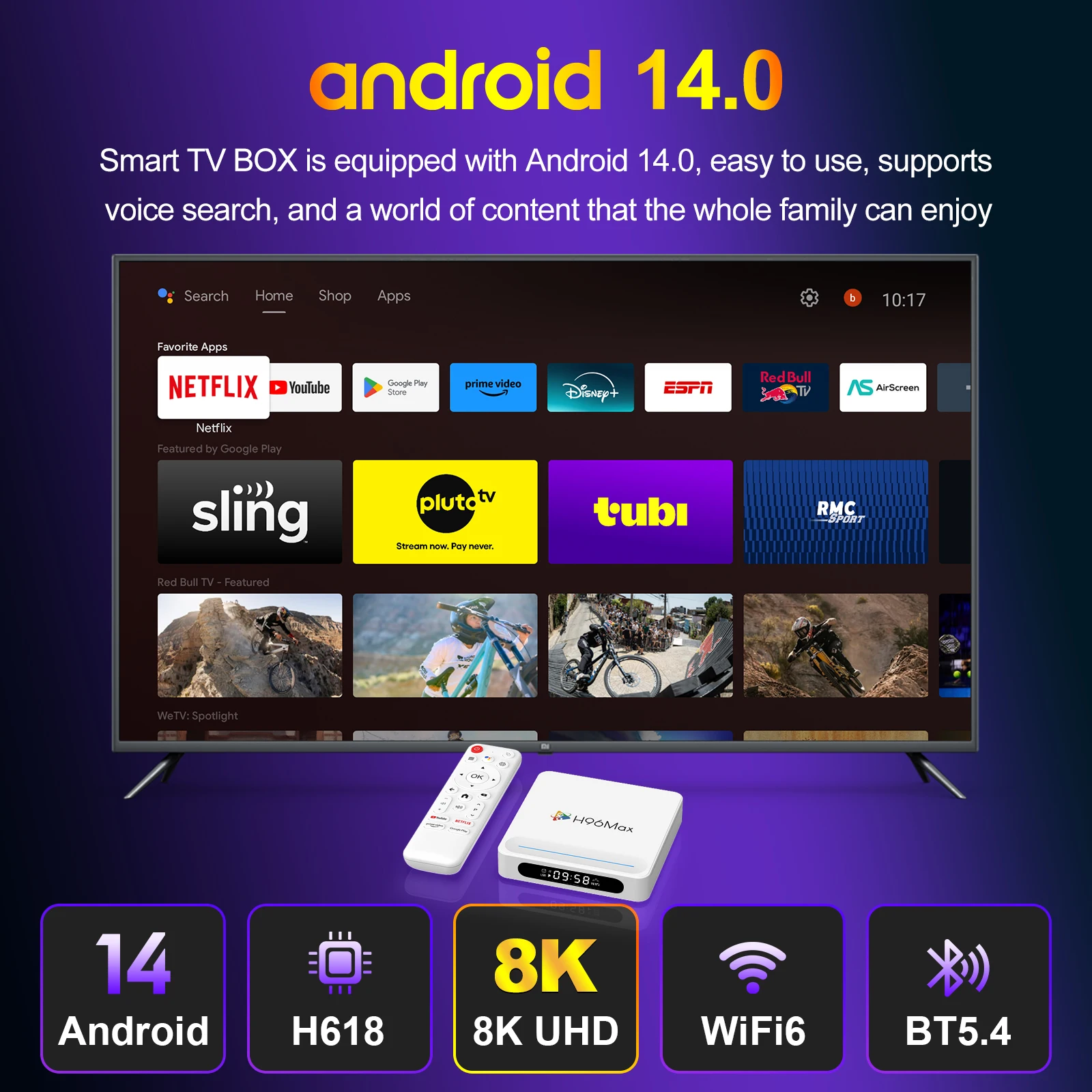 Woopker Android 14 Smart TV Box H96 MAX H618 PLUS 8K Wifi6 BT5.4 asistente de voz Control remoto reproductor multimedia 4G 128G decodificador - imagen 3
