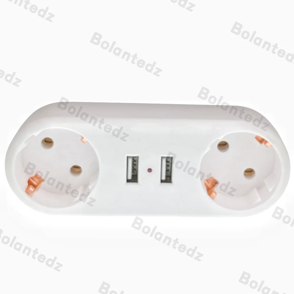 2 USB tipo europeo enchufe de conversión 1 a 2 vías UE Alemania adaptador de corriente estándar enchufe 16A 250V adaptador de carga de viaje - imagen 4