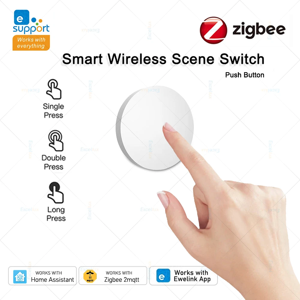 Interruptor inteligente Zigbee, botón pulsador, interruptor de escena inalámbrico, controlador de llave de encendido y apagado remoto, interruptor de escenario de automatización del hogar inteligente EWelink