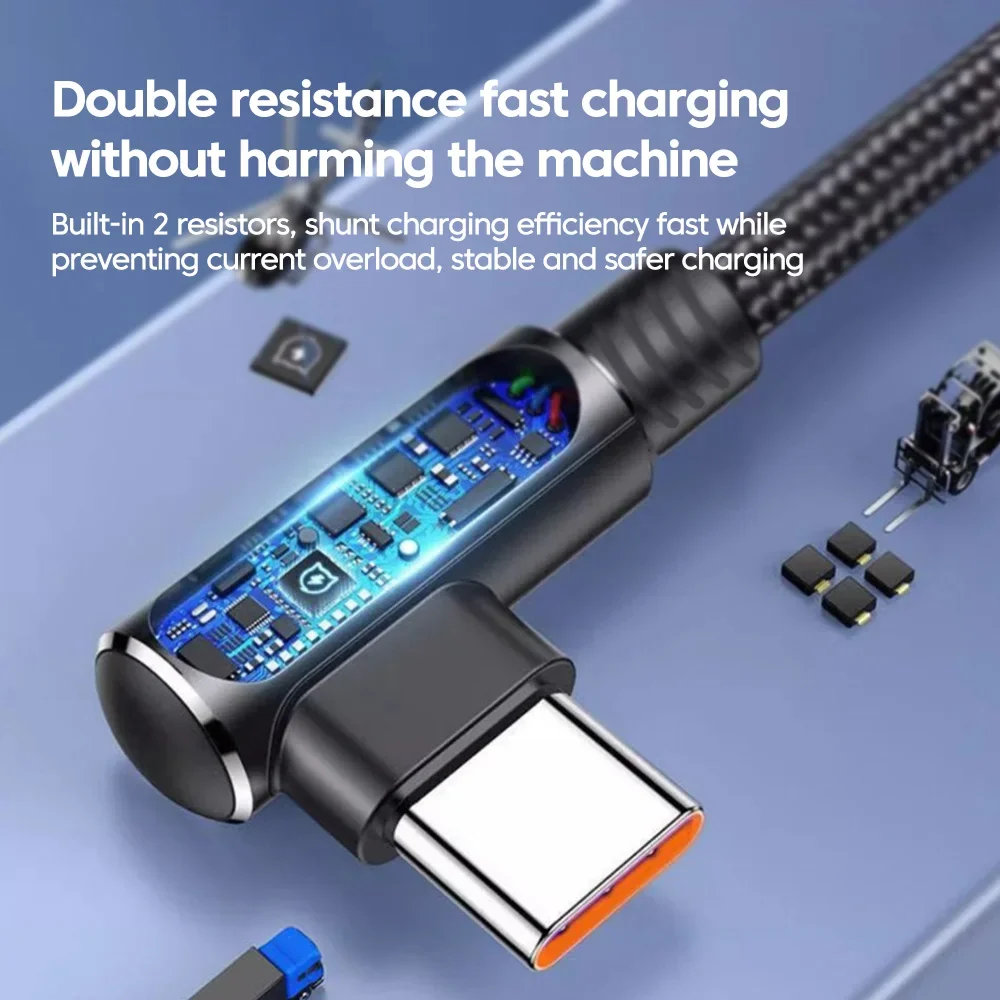 Cable USB a tipo C de 120W, codo de 90 grados, carga rápida de teléfono móvil USB C para Xiaomi, Redmi, Huawei, Cable de carga de teléfono tipo C - imagen 2