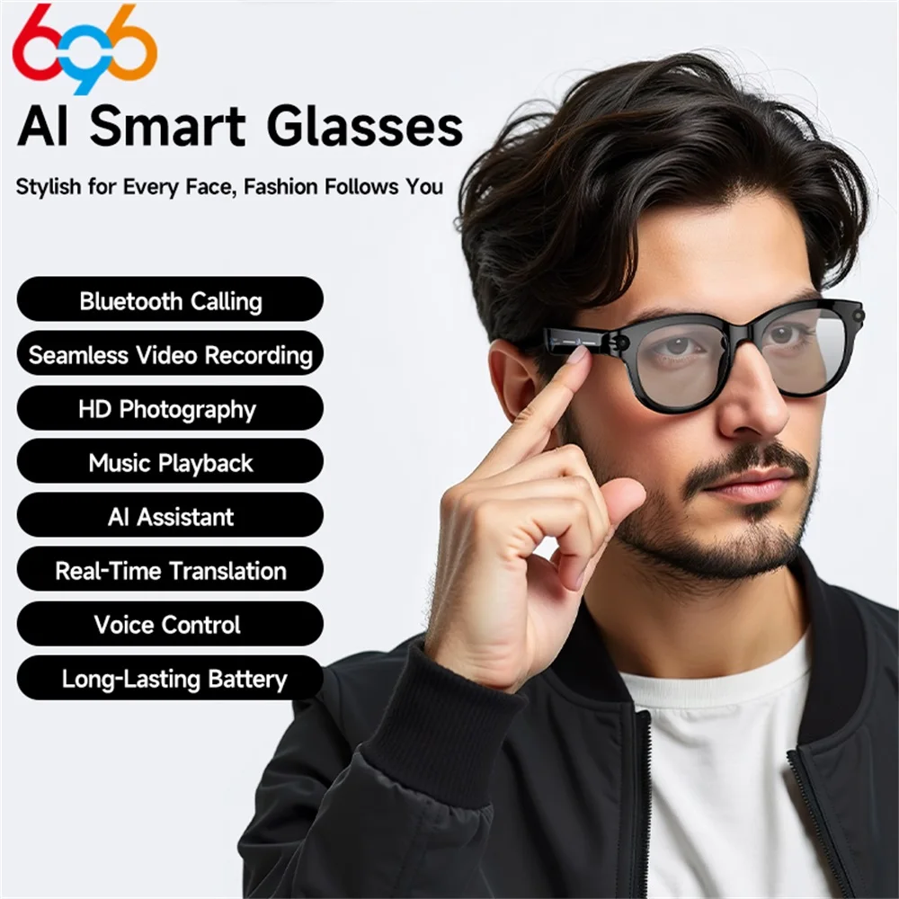 Gafas inteligentes AI, traducción en tiempo Real, llamadas Bluetooth, gafas de sol, cámara Dual, Audio, vídeo, reproductor de música, multifuncional para hombres - imagen 2