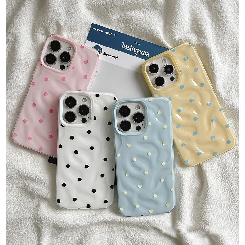 Fundas de teléfono con textura de pliegues de lunares de amor para IPhone 15 16 Pro Max funda 13 14 Pro funda de silicona suave a prueba de golpes a la moda - imagen 2