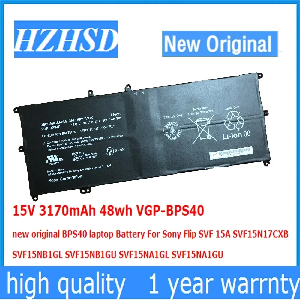 15V 3170mAh 48wh VGP-BPS40 batería original del ordenador portátil para Sony Flip SVF 15A SVF15N17CXB SVF15NB1GL SVF15NB1GU SVF15NA1G