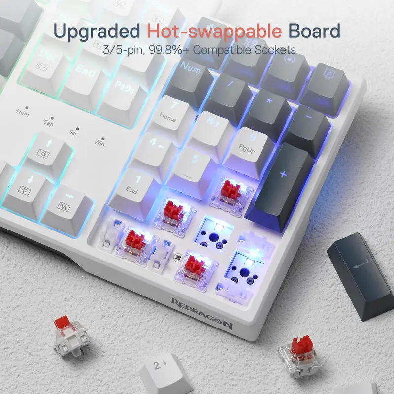 Teclado para juegos Redragon K668 RGB, teclado mecánico con cable de 108 teclas con 4 teclas de acceso adicionales, enchufe intercambiable en caliente mejorado, interruptor rojo - imagen 4