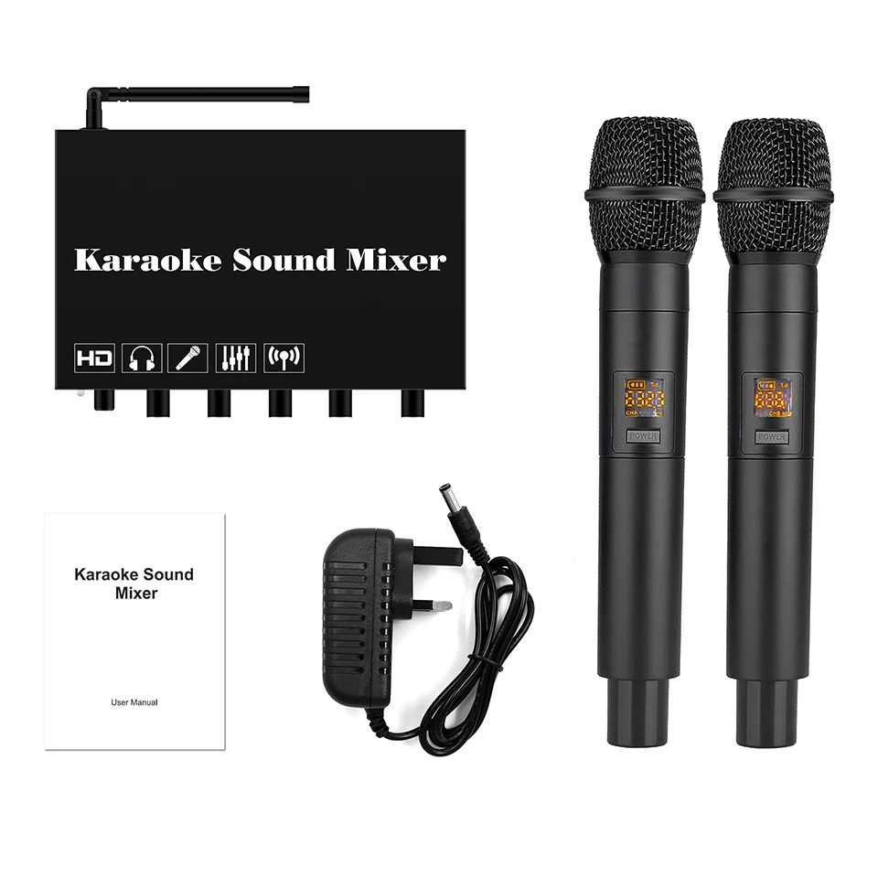 Mezclador de sonido de Karaoke HDMI con micrófono inalámbrico compatible con sistema mezclador de Karaoke BluetoothV5.0 con salida óptica HDMI Toslink AUX