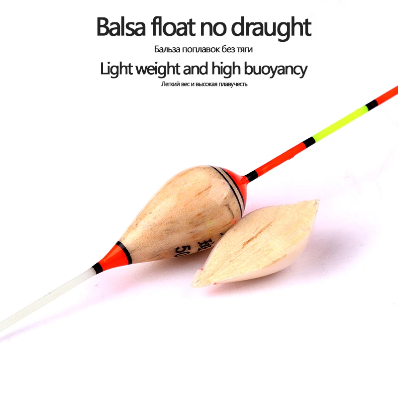 Flotador de pesca de madera Balsa + 1 tubo de boya, Bobber de agua poco profunda, pesca en hielo, accesorios de aparejos flotadores sensibles de alta calidad, 1 unidad - imagen 3