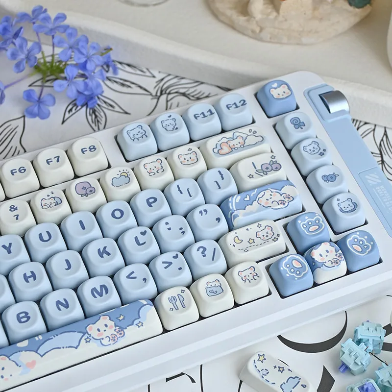 Teclas de osos de helado, 131 teclas, altura MOA, PBT, sublimación térmica, teclas de teclado mecánico azul cielo, bonitas teclas azules