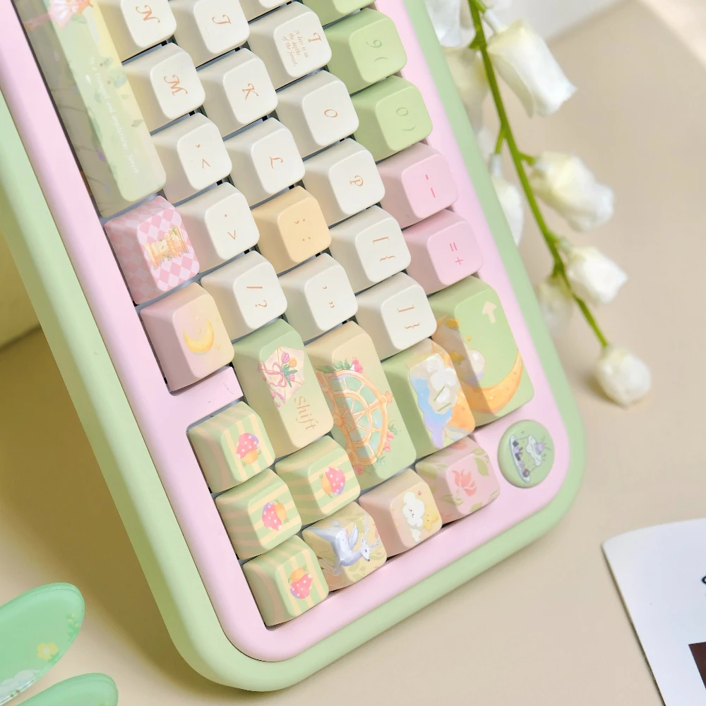 Teclas con tema de bosque y ciervo, cereza verde claro/profilo MDA, teclas de teclado mecánico personalizadas PBT, 140 teclas, bonitas teclas de hadas - imagen 2