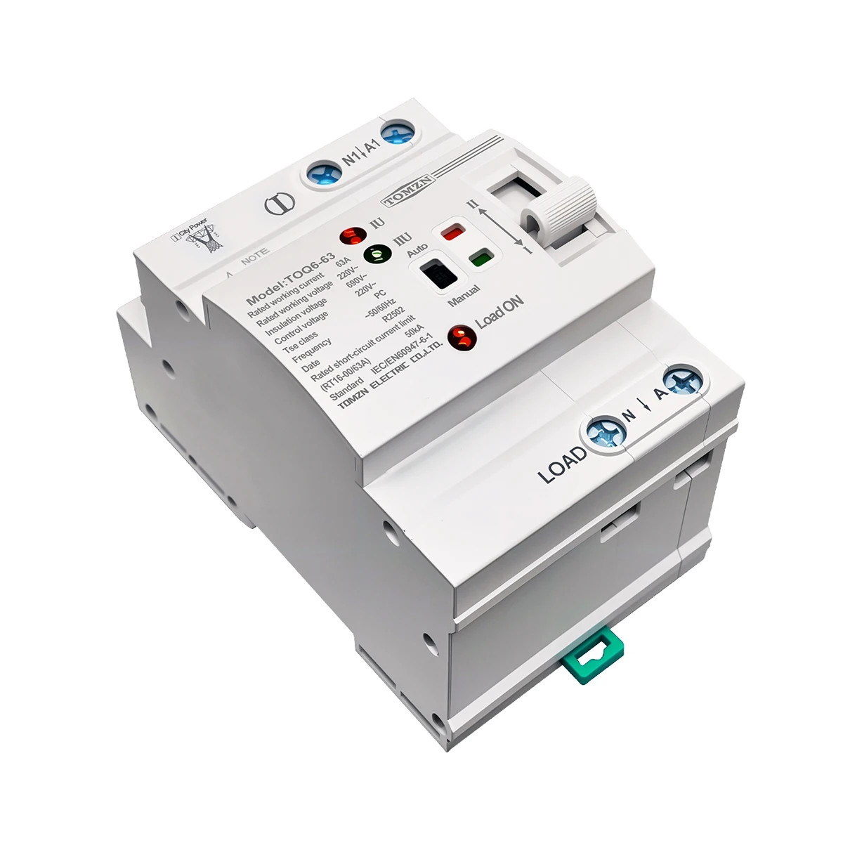 TOMZN Din Rail ATS L N 220V pequeña Doble potencia transferencia automática interruptores selectores eléctricos ininterrumpidos 2P 63A TOQ6 - imagen 3