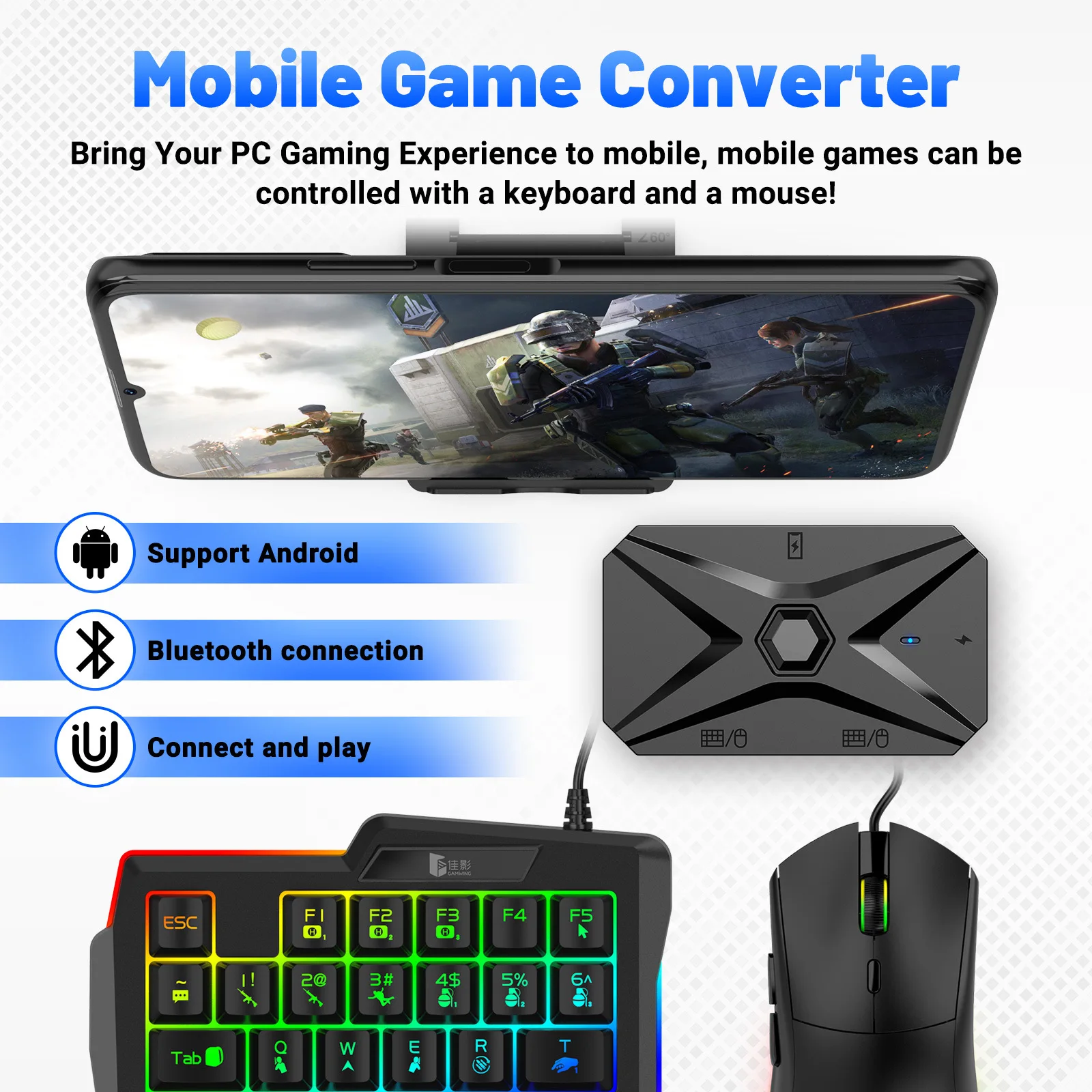 Kit convertidor de juegos móviles Kit Mobilador teclado para juegos ratón M1 Pro + 5 en 1 Combo controlador de conexión Bluetooth PUBG CF FF - imagen 3