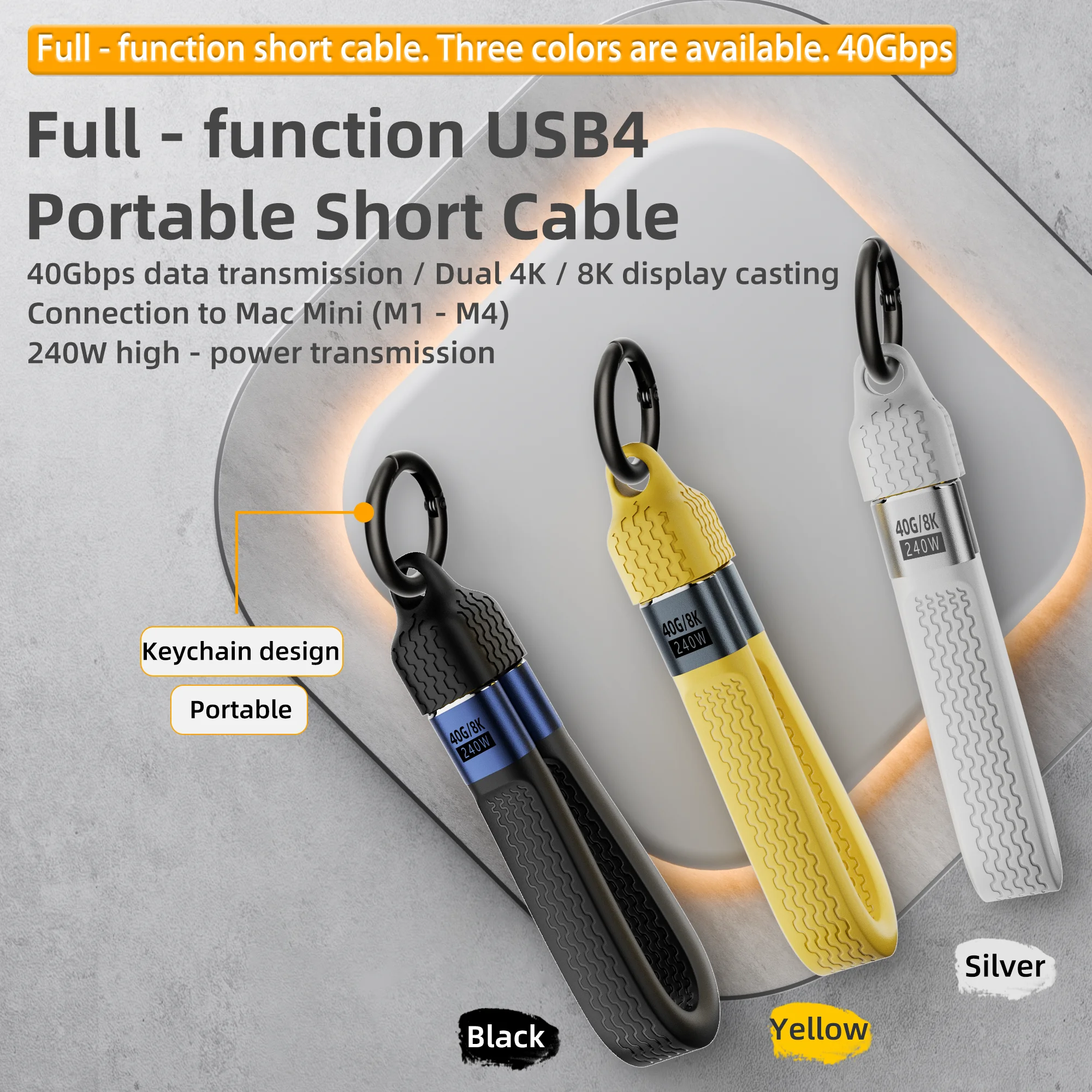 Cable de carga rápida PD3.1 tipo C de 240W, Cable de datos USB C a tipo C, llavero portátil para iPhone 16 15 Pro Max Xiaomi 14 POCO