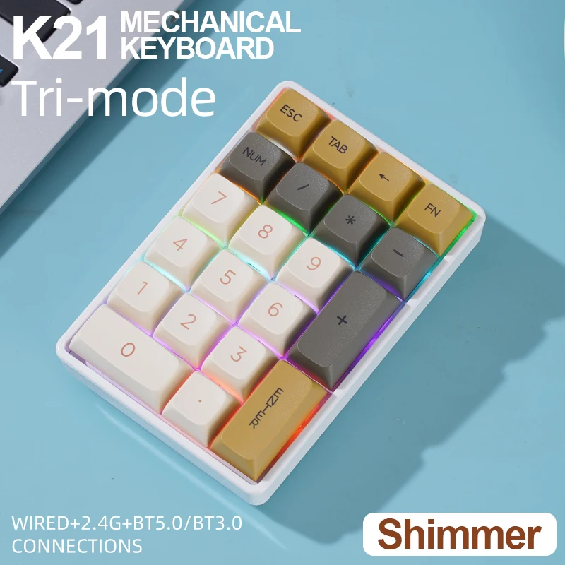 Wireless Numeric Keypad Numpad Mechanical Keyboard 21 Keys One Hand Keyboard Bluetooth 2.4G Connect RGB K21 Finance Accounting