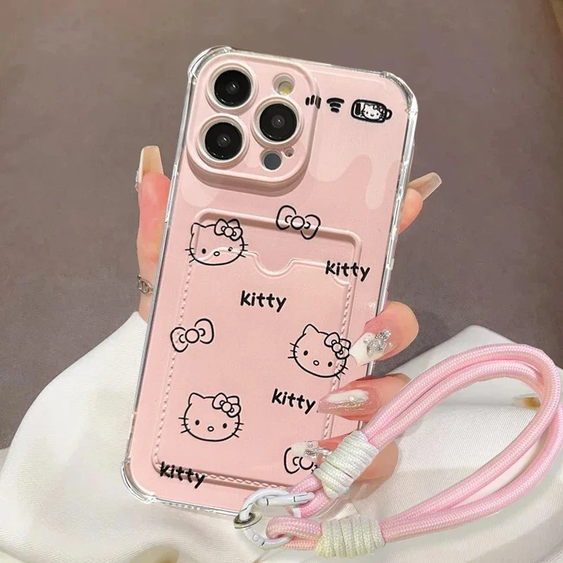 Funda con tarjetero y lazo de Hello Kitty 3D para iPhone 17 PRO MAX Air 16 15 14 12 11 Pro Max Plus Mini 16e - imagen 4