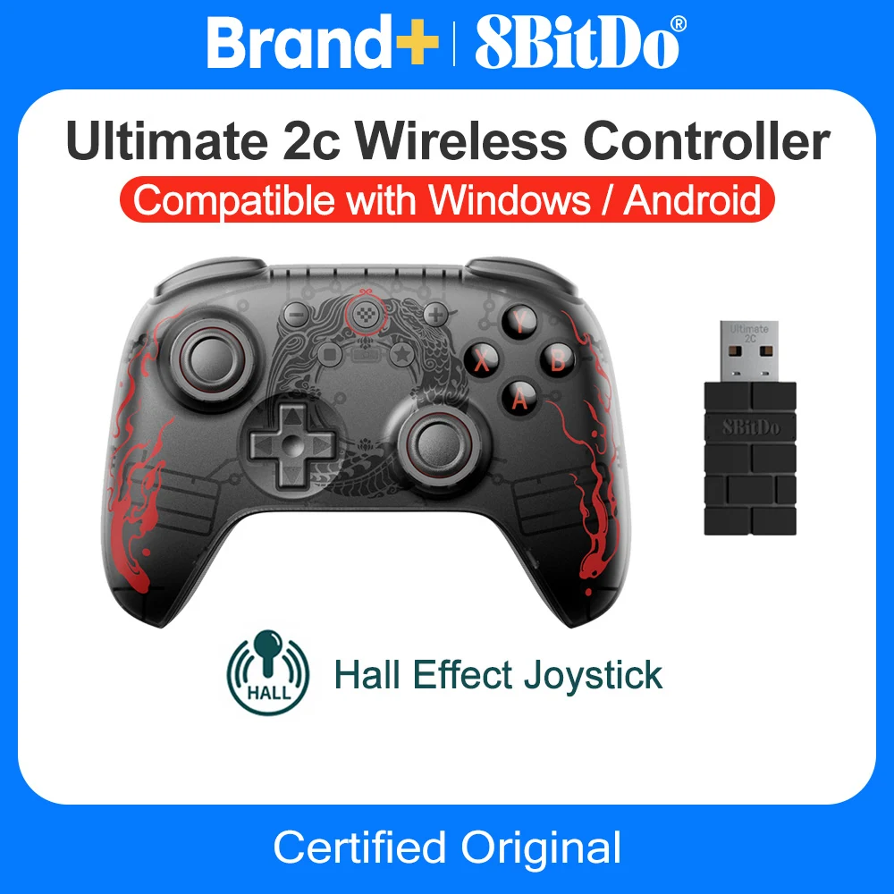 8bitdo-Gamepads 2C para PC, negro Myth Wukong, controlador de juegos inalámbrico o con cable, Windows 10, 11 Steam, Raspberry Pi, Android