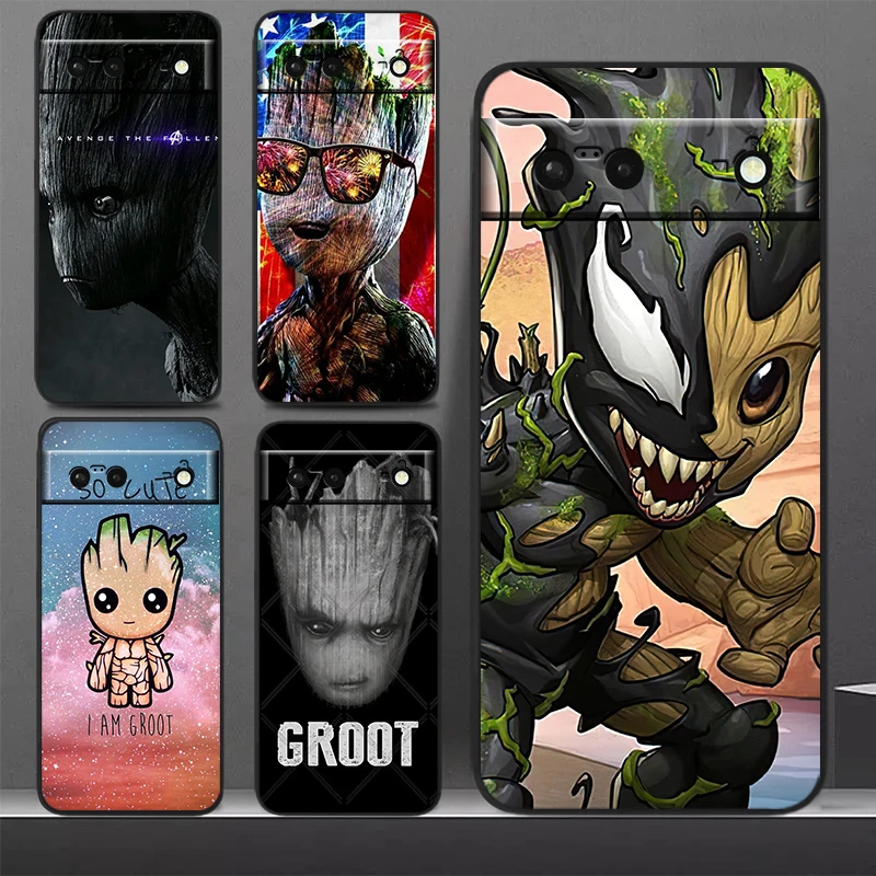 Marvel Groot-funda de teléfono para Google Pixel 9, 8, 7 Pro, 6 Pro, 6A, 5A, 5, 4, 4A XL, 5G, negra, suave