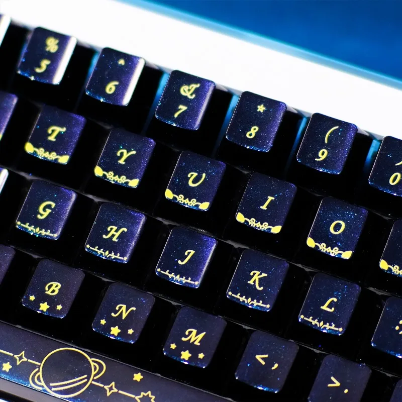 Juego de teclas con tema translúcido de estrellas brillantes, tapas de teclado con perfil de cereza con estampado UV de 138 teclas para accesorios de teclado mecánico - imagen 4