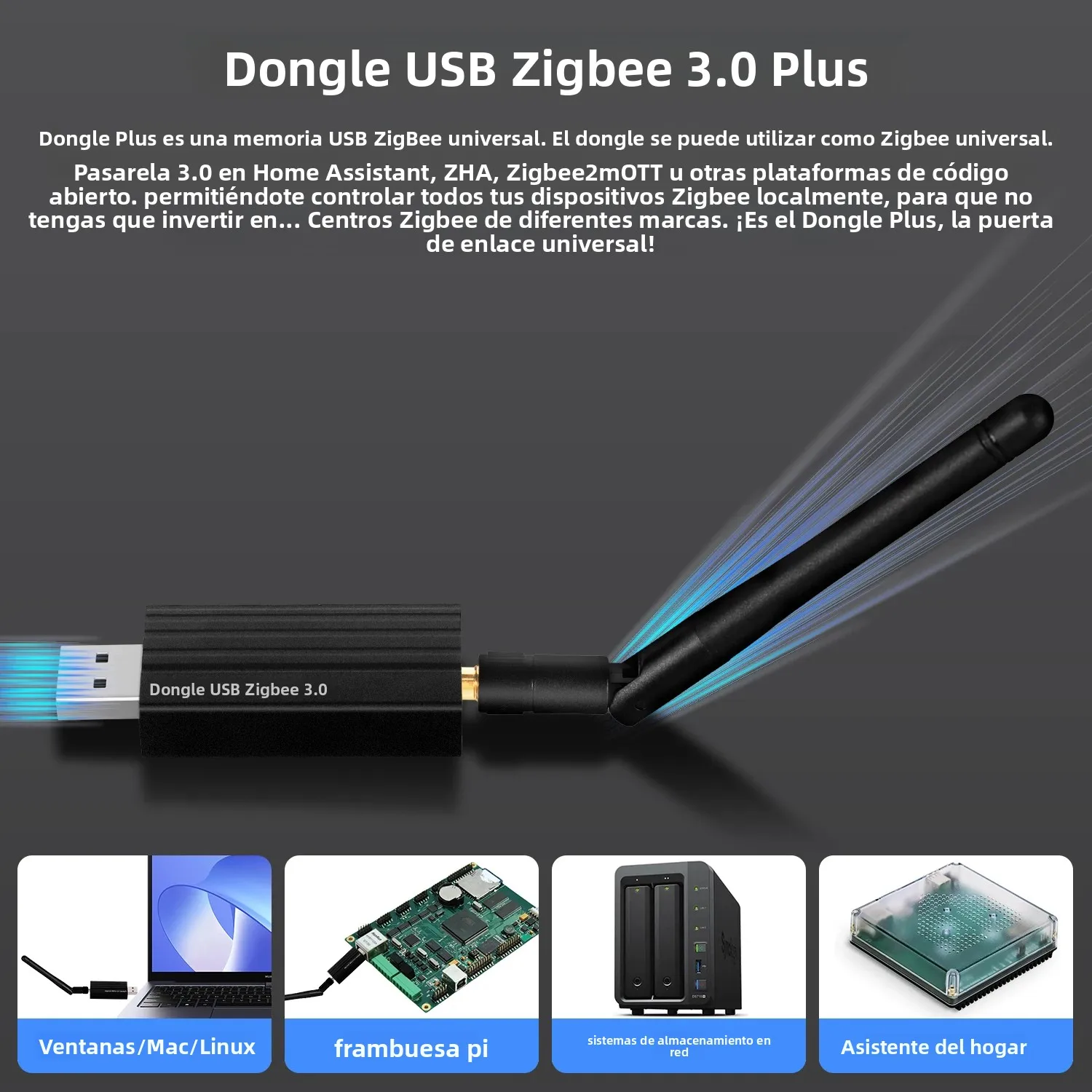 Zigbee 3,0 USB Dongle Universal inalámbrico Zigbee Gateway Hub automatización del hogar soporte asistente doméstico Zigbee2MQTT, OpenHAB, Raspbian - imagen 3