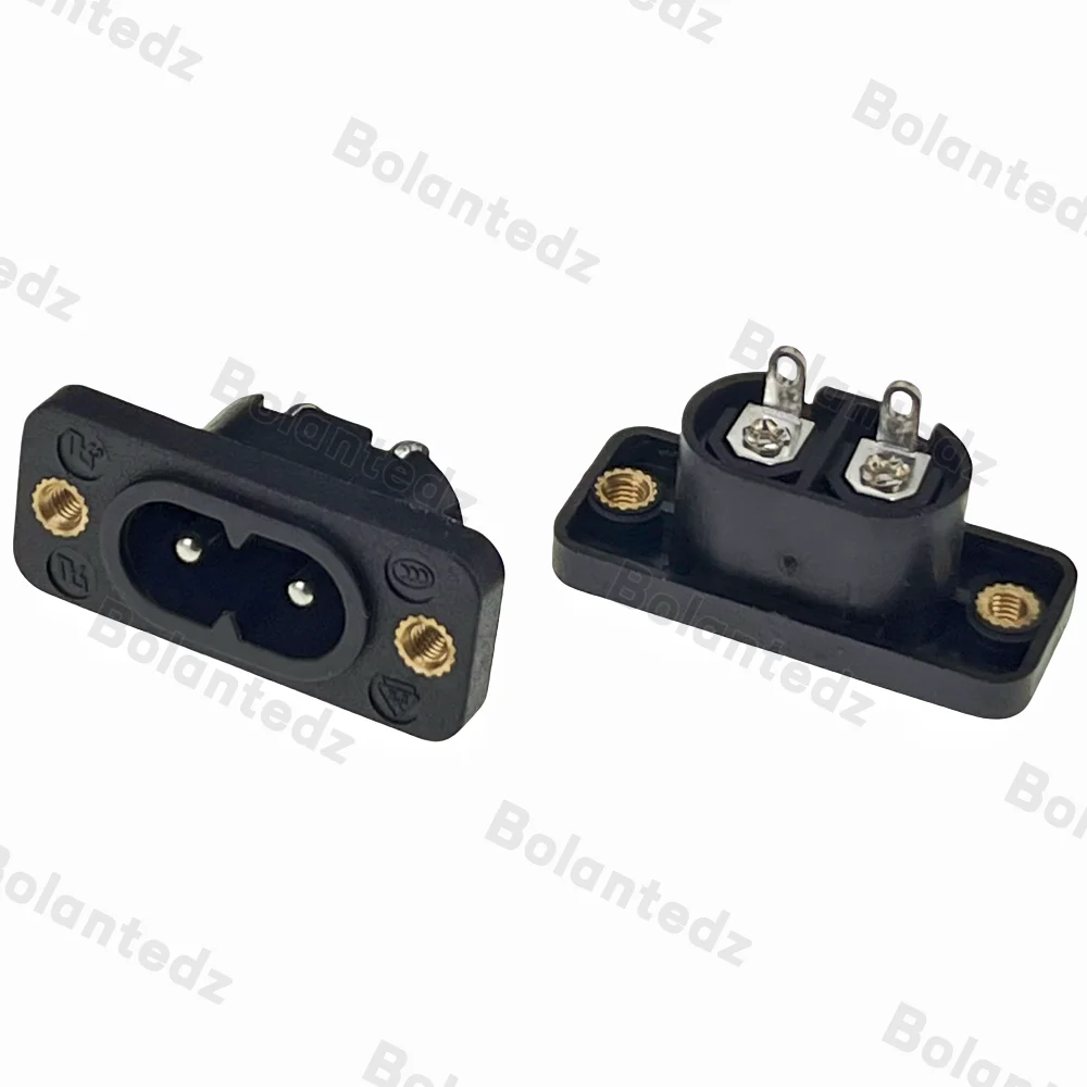 5 unids/lote IE320 C8 enchufe de alimentación negro 2 terminales enchufe de entrada terminal de 2 pines pin de soldadura con rosca AC 250V 2.5A/5A - imagen 3