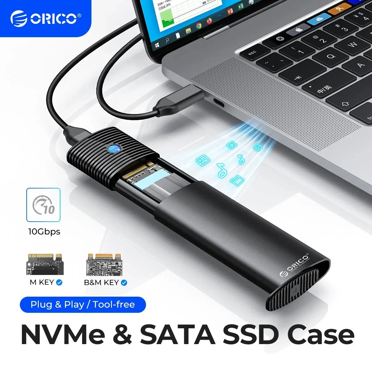 ORICO-carcasa SSD M.2 NVMe, caja PCIe para disco SSD M.2 NVMe NGFF SATA, 5/10Gbps, herramienta de disco, carcasa SSD M.2, chaleco de refrigeración incorporado - imagen 2