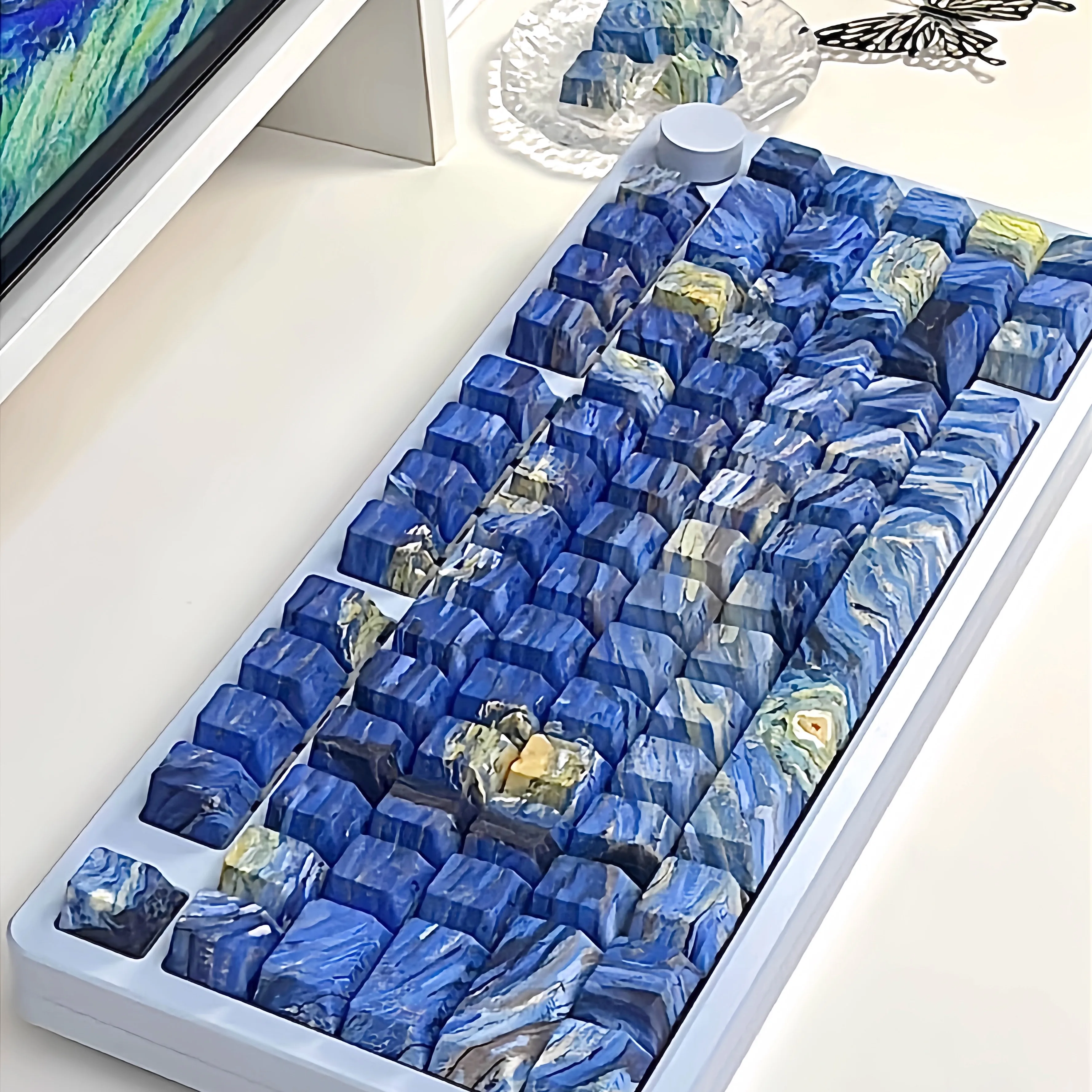 Teclas con tema de cielo estrellado, teclas originales de 130 teclas con perfil de cereza, teclas transparentes de ensueño para teclado mecánico, tapa de tecla personalizada